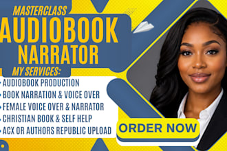 professionally do audiobook, book narration, female voice over, on acx, findaway