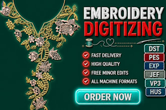 digitize embroidery patch, monogram, neck design, lettering