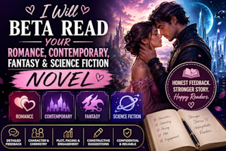 beta read your romance contemporary fantasy and science fiction novel