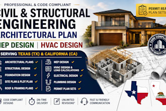 do civil structural engineering, architectural plan, mep design, hvac in tx ca
