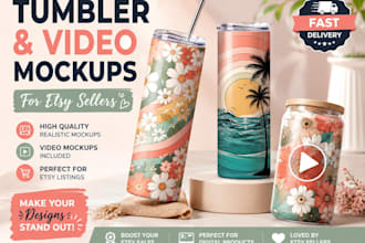 make realistic tumbler wrap mockup and video mockup for etsy shop