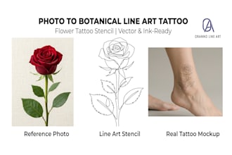 design custom minimalist continuous line art tattoo stencil