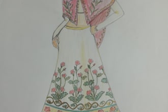 illustrate fashion models with full outfit with color