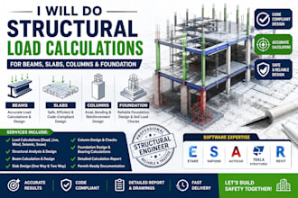 do structural load calculations for beams, slabs, columns, and foundation