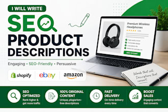 write SEO product descriptions for shopify, ebay and amazon