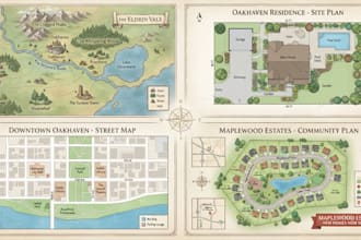 draw custom map illustration, vector map and site plan, rpg map, real estate map