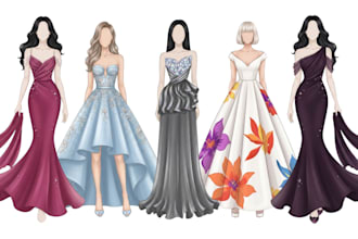 draw fashion sketches digital illustration and wedding dress