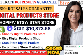 setup 7figure shopify digital product store, etsy digital download shop, shopify