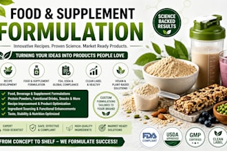 food scientist, recipe development, supplement formulation and beverage products