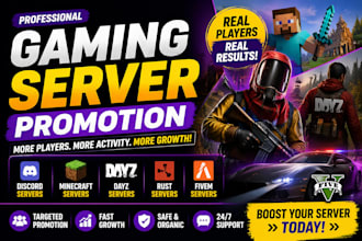 promote minecraft server, dayz, rust, fivem promotion gaming server, discord ads
