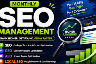 optimize manage monthly seo, geo, aeo, local s eo white hat backlinks