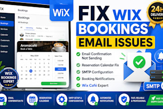 design wix cafe booking reservation calendar not sending confirmation email fix