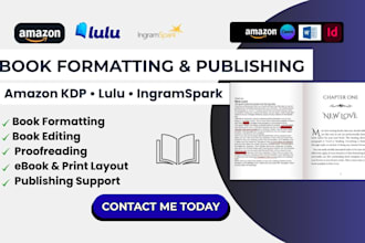 amazon KDP, lulu, ingramspark book formatting, book editing, and book publishing