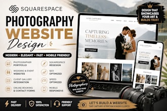 design squarespace photography website portfolio and load fast fix speed photo