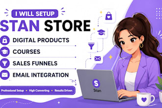 setup stan store digital products courses sales funnels email integration