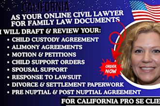 draft california divorce child custody, motion petition for family law documents
