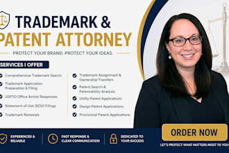 provide trademark registration, uspto filing, patent  application, us attorney