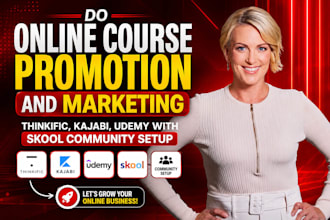do online course promotion, skool community setup kajabi, thinkific sales funnel