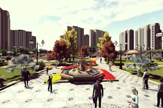 design3d residential neighborhood park, recreational space render, vary exterior