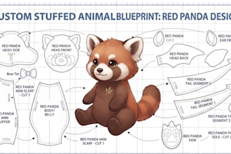 create custom plush soft toy sewing pattern and stuffed animal blueprint design