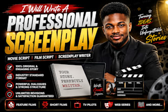 write a professional screenplay, movie script, film script and screenplay writer