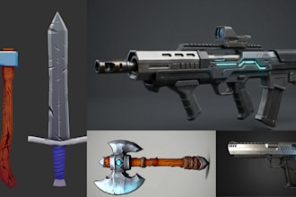 create 3d weapon model, game ready, gun model, game assets, sci fi gun, cosplay