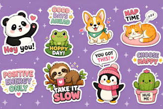 design custom die cut sticker, cute hand drawn sticker, sticker sheet and decals