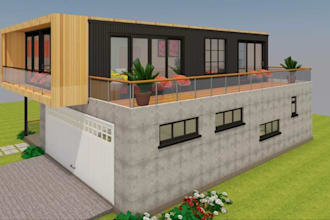 design shipping container home, tiny house plans and 3d rendering