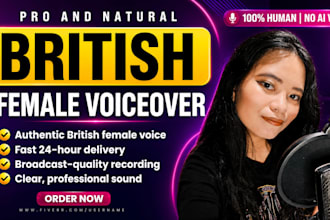 record female british voice over for corporate story video audiobook narration