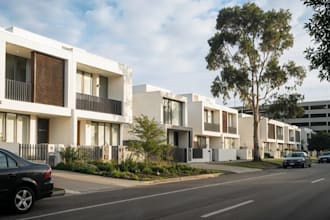 render neighborhood streetscape, semi detached house design,terrace house visual