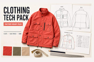 create clothing tech packs and technical flats for production