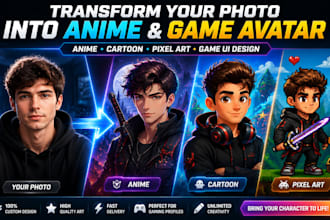 transform your photo into anime or cartoon avatar and game ui design pixel art