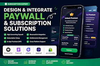 design and integrate revenuecat, paywall, superwall, adapty, apphud, purchasely