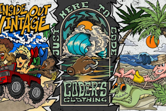 do custom t shirt design in cartoon style for band merchandise or clothing brand
