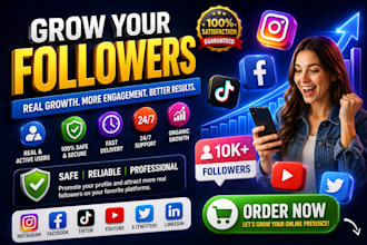 increase social media followers for facebook, instagram, and youtube