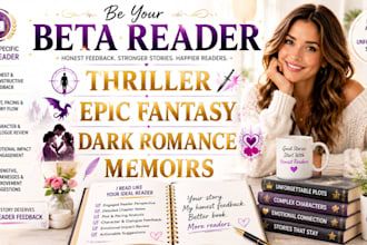be your thriller epic fantasy book, dark romance beta reader memoir beta reader