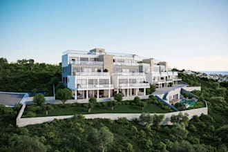 develop sloped hillside building,site layout plan,exterior render,housing estate