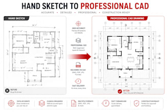 convert PDF, sketch to dwg, cad, redraw 2d house sections plan, matterport
