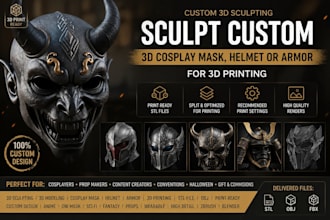sculpt custom 3d cosplay mask, helmet or armor for 3d printing
