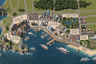 create landmark map, museum map, tourist navigation map, film set map, river map