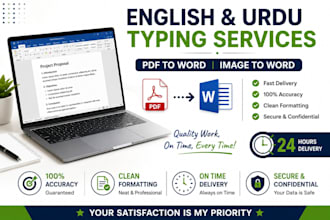 do urdu english typing and PDF to word retyping accurately