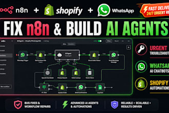 create n8n ai agent whatsapp chatbot shopify automation and fix n8n workflows