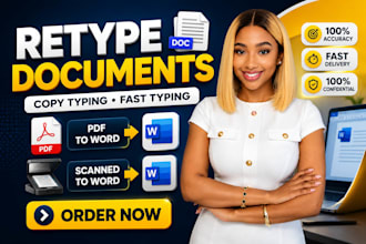 retype document, copy typing, fast typing, PDF to word, scanned to word