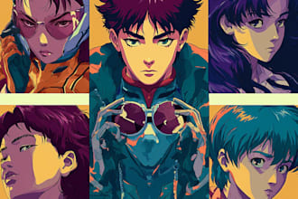 design retro 90s anime cel shaded illustrations for you