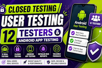 provide google play app closed testing with 12 android testers