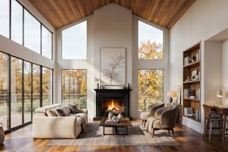 design photorealistic 3d interior for home living room, kitchen, bedroom spaces