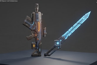 design 3d weapon, sci fi gun low poly game asset 3d model, fps weapon  printing