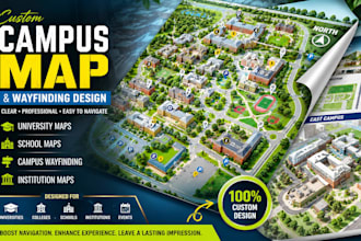 create campus map, university map, school map and institution wayfinding design