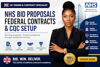 find UK tenders, write nhs bid proposals, cqc registration and federal contracts