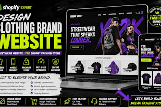 design clothing brand website, streetwear website, y2k shopify fashion store